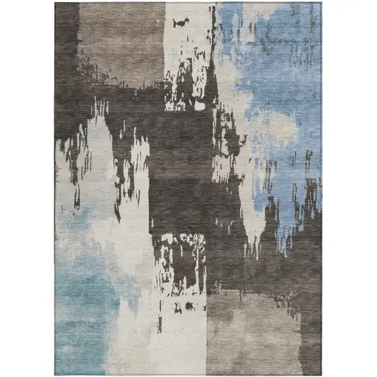 Brown Ivory And Blue Abstract Washable Indoor Outdoor Area Rug Photo 4