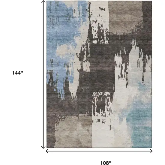 Brown Ivory And Blue Abstract Washable Indoor Outdoor Area Rug Photo 3