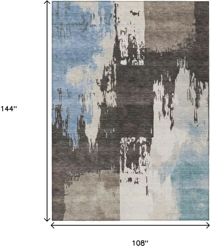 Brown Ivory And Blue Abstract Washable Indoor Outdoor Area Rug Photo 3