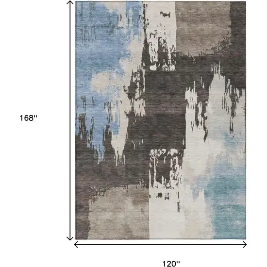 Brown Ivory And Blue Abstract Washable Indoor Outdoor Area Rug Photo 3