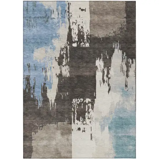 Brown Ivory And Blue Abstract Washable Indoor Outdoor Area Rug Photo 2