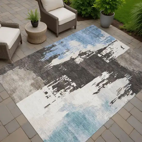 Brown Ivory And Blue Abstract Washable Indoor Outdoor Area Rug Photo 8