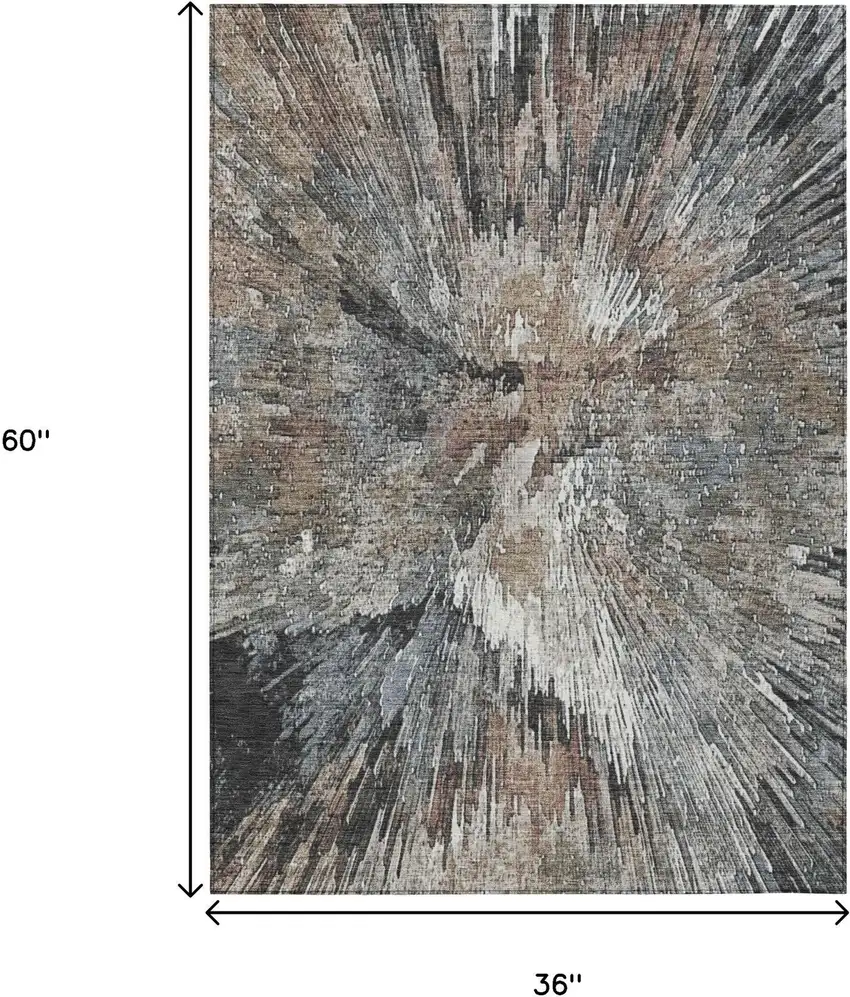 Brown Ivory And Charcoal Abstract Washable Indoor Outdoor Area Rug Photo 3