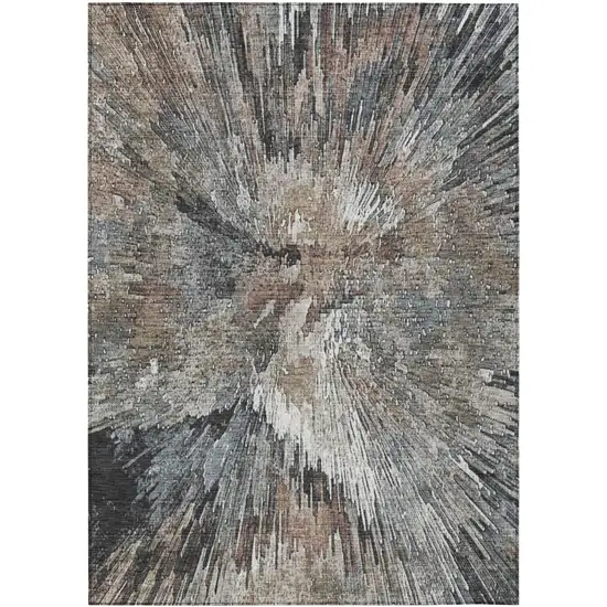 Brown Ivory And Charcoal Abstract Washable Indoor Outdoor Area Rug Photo 2