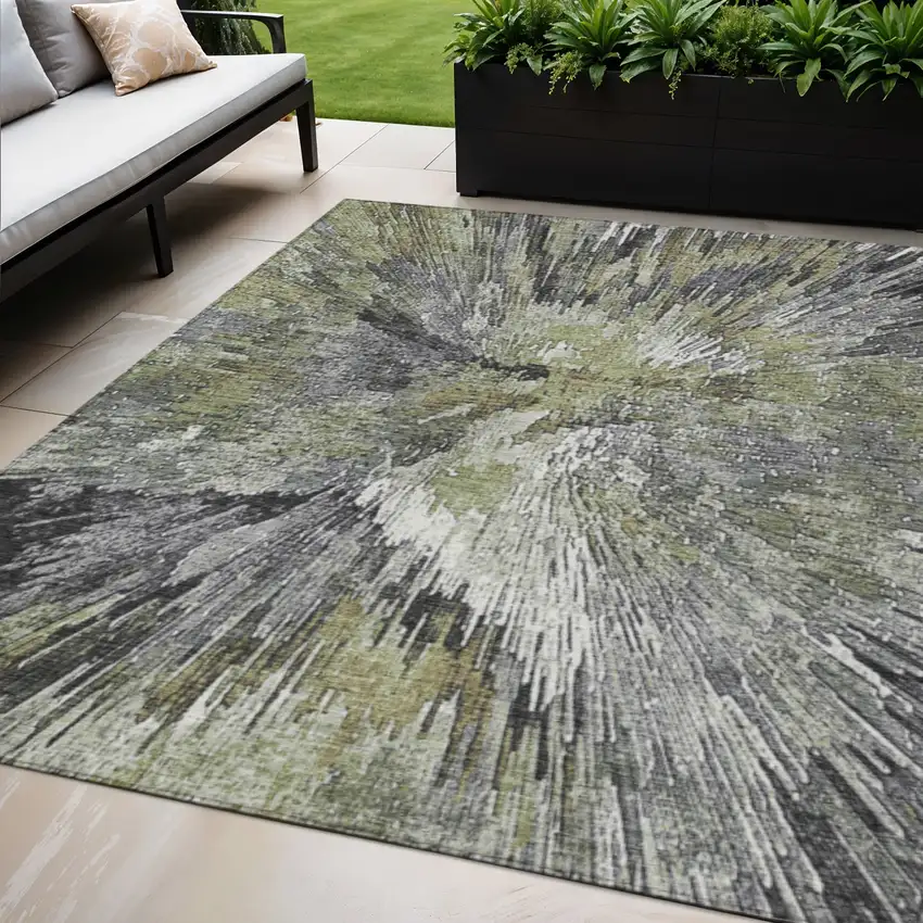 Brown Ivory And Charcoal Abstract Washable Indoor Outdoor Area Rug Photo 1