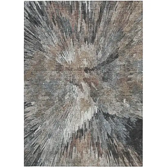 Brown Ivory And Charcoal Abstract Washable Indoor Outdoor Area Rug Photo 5