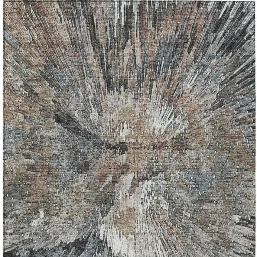 Brown Ivory And Charcoal Abstract Washable Indoor Outdoor Area Rug Photo 5