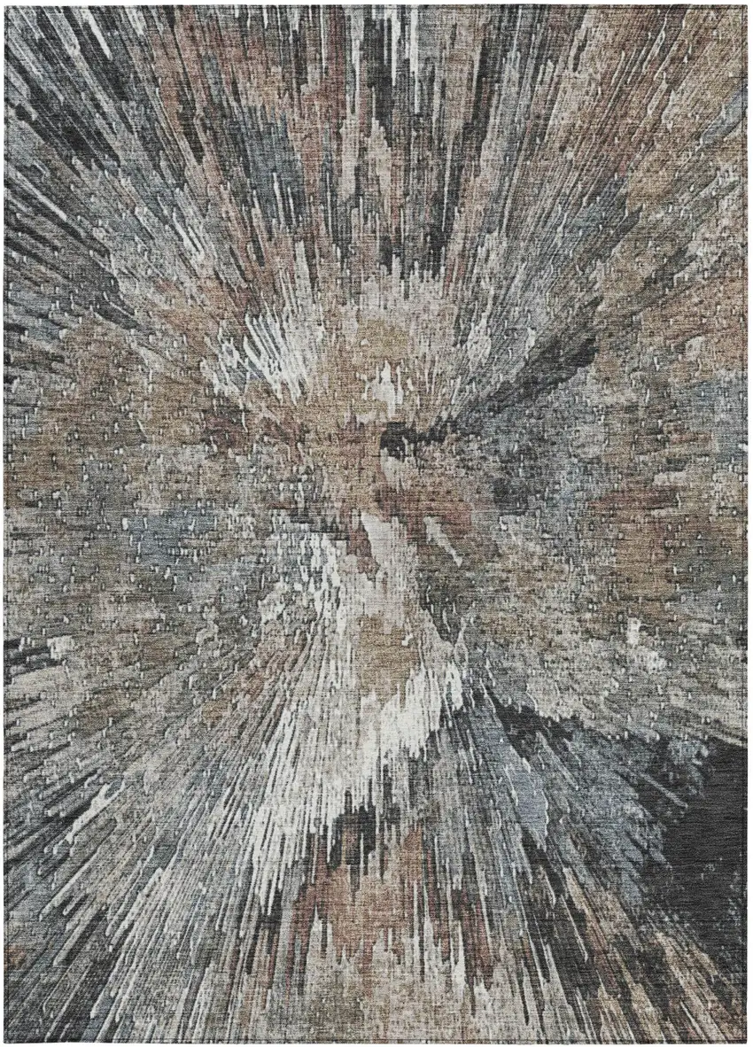Brown Ivory And Charcoal Abstract Washable Indoor Outdoor Area Rug Photo 2