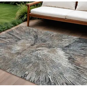 Photo of Brown Ivory And Charcoal Abstract Washable Indoor Outdoor Area Rug