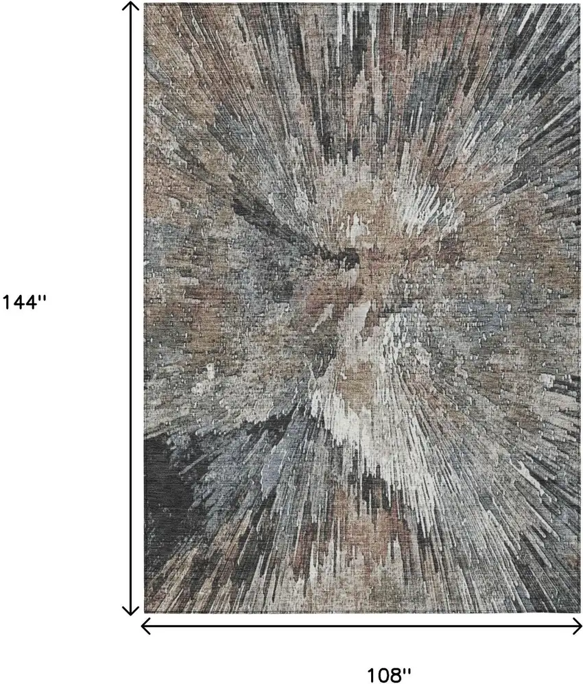Brown Ivory And Charcoal Abstract Washable Indoor Outdoor Area Rug Photo 3