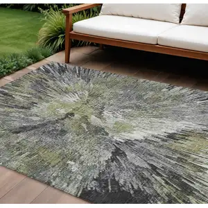 Photo of Brown Ivory And Charcoal Abstract Washable Indoor Outdoor Area Rug
