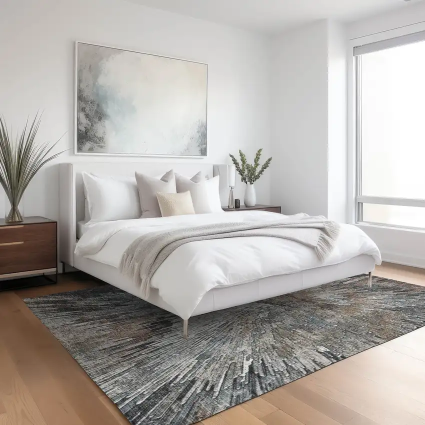 Brown Ivory And Charcoal Abstract Washable Indoor Outdoor Area Rug Photo 9