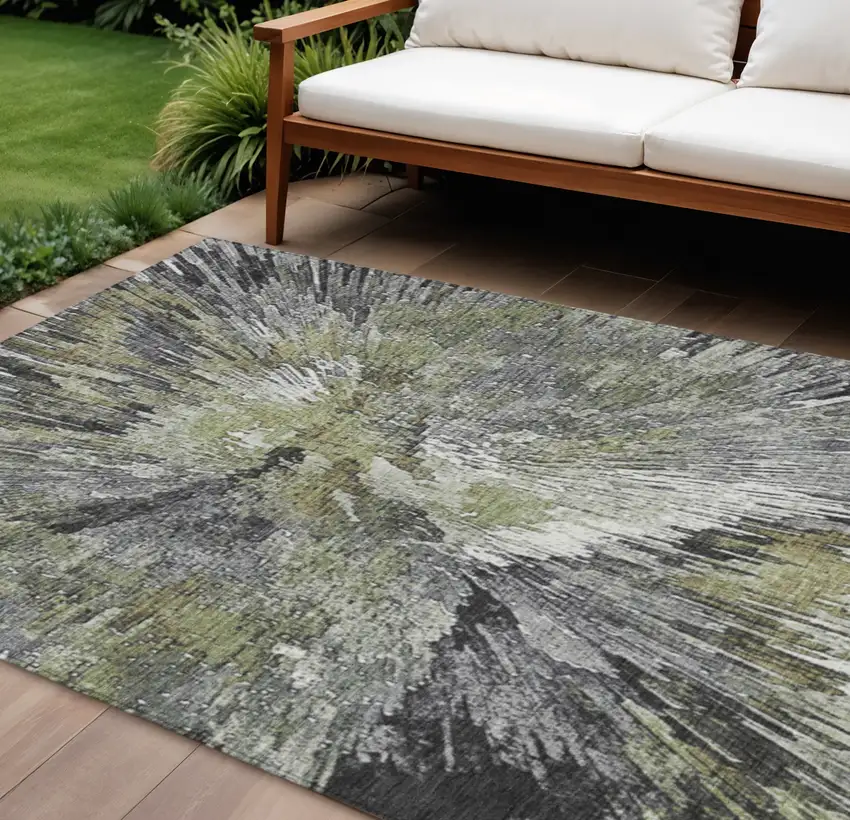 Brown Ivory And Charcoal Abstract Washable Indoor Outdoor Area Rug Photo 1