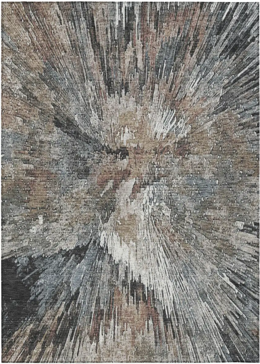 Brown Ivory And Charcoal Abstract Washable Indoor Outdoor Area Rug Photo 2
