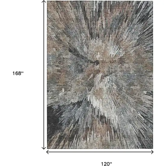 Brown Ivory And Charcoal Abstract Washable Indoor Outdoor Area Rug Photo 3