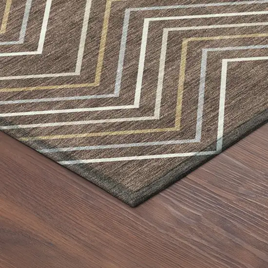 Brown Ivory And Copper Geometric Washable Indoor Outdoor Area Rug Photo 5