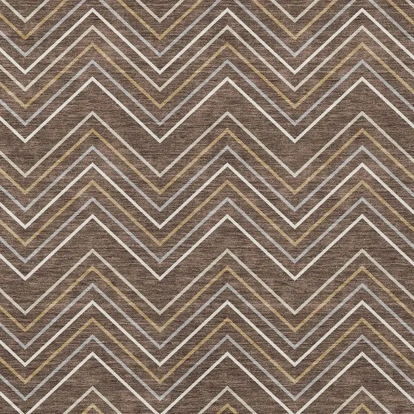 Brown Ivory And Copper Geometric Washable Indoor Outdoor Area Rug Photo 2