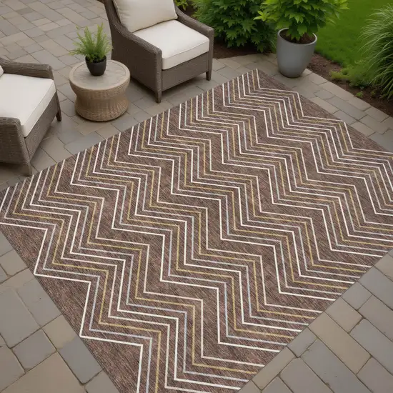Brown Ivory And Copper Geometric Washable Indoor Outdoor Area Rug Photo 7