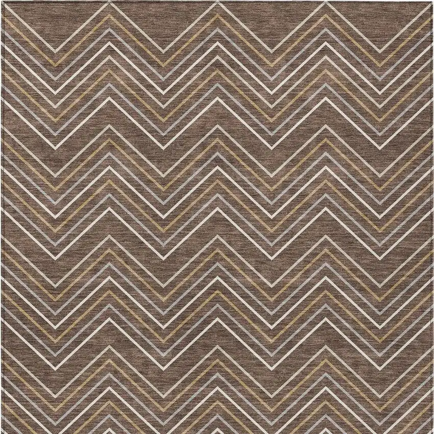 Brown Ivory And Copper Geometric Washable Indoor Outdoor Area Rug Photo 3