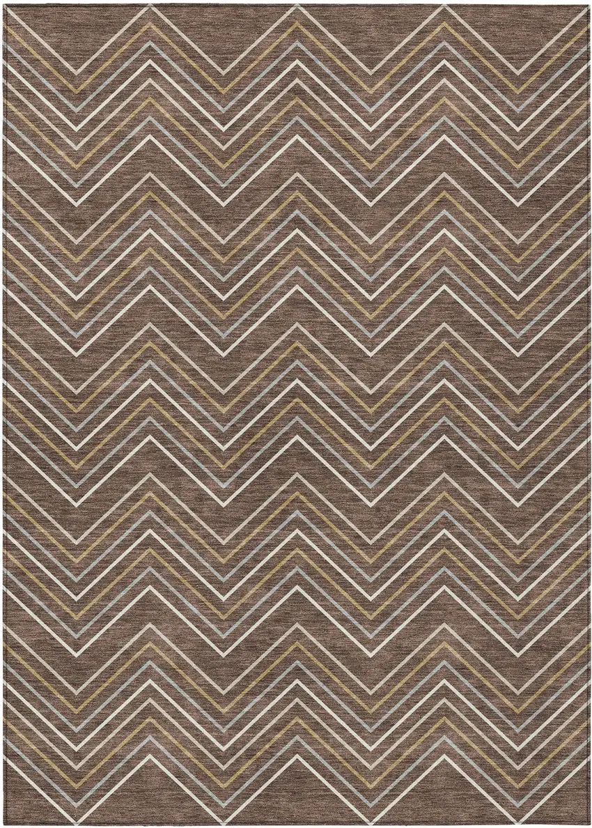 Brown Ivory And Copper Geometric Washable Indoor Outdoor Area Rug Photo 1