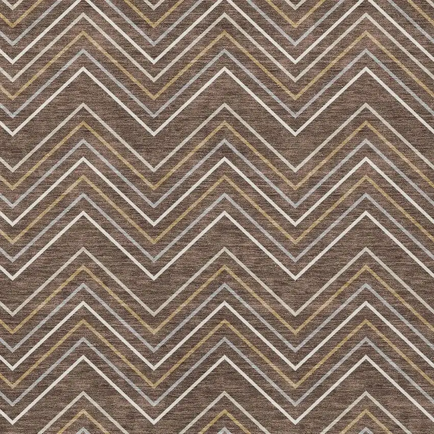 Brown Ivory And Copper Geometric Washable Indoor Outdoor Area Rug Photo 2