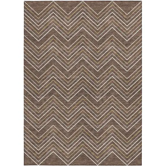Brown Ivory And Copper Geometric Washable Indoor Outdoor Area Rug Photo 3