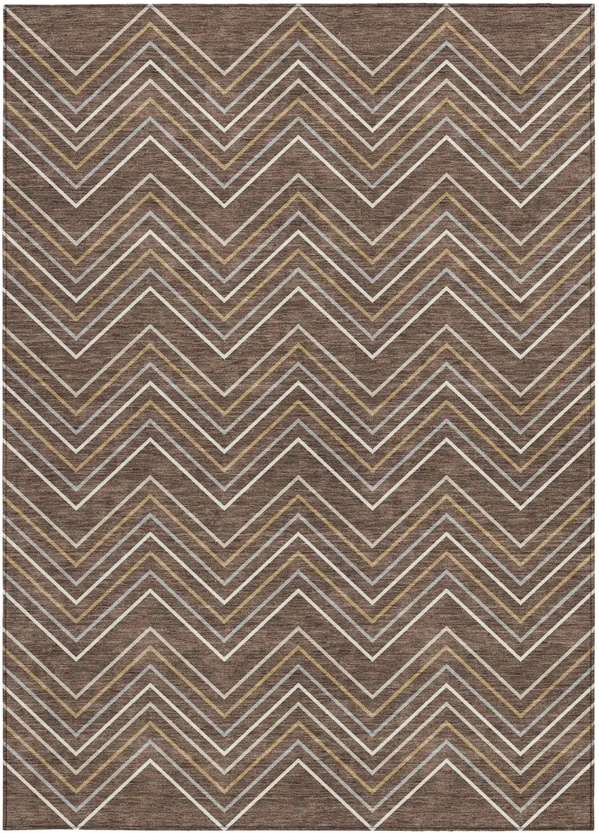 Brown Ivory And Copper Geometric Washable Indoor Outdoor Area Rug Photo 3