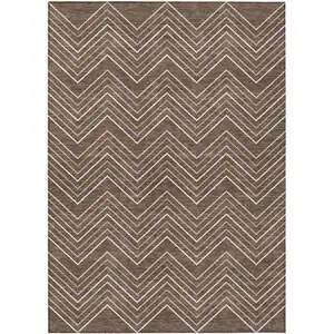 Photo of Brown Ivory And Copper Geometric Washable Indoor Outdoor Area Rug