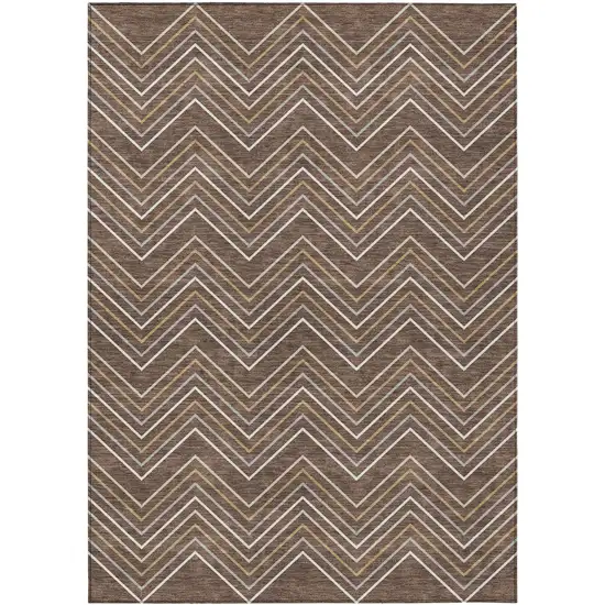 Brown Ivory And Copper Geometric Washable Indoor Outdoor Area Rug Photo 1