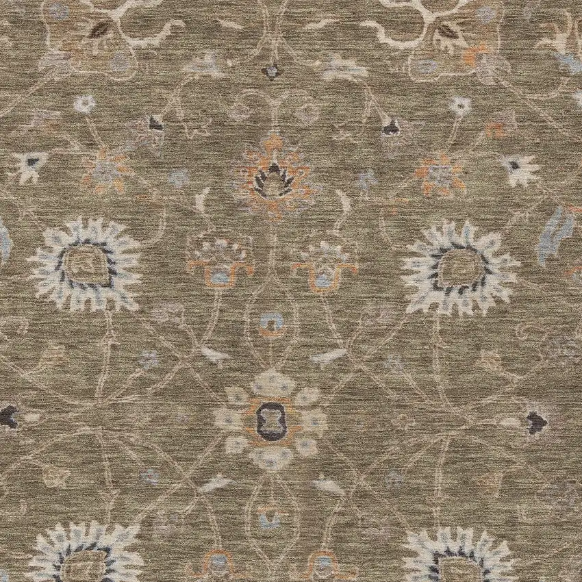 Brown Ivory And Coral Floral Washable Indoor Outdoor Area Rug Photo 6