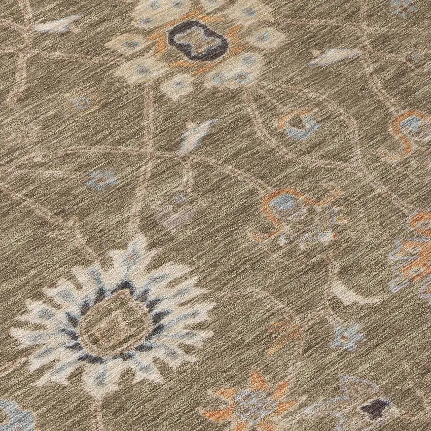 Brown Ivory And Coral Floral Washable Indoor Outdoor Area Rug Photo 5