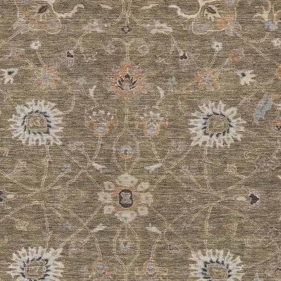 Brown Ivory And Coral Floral Washable Indoor Outdoor Area Rug Photo 6