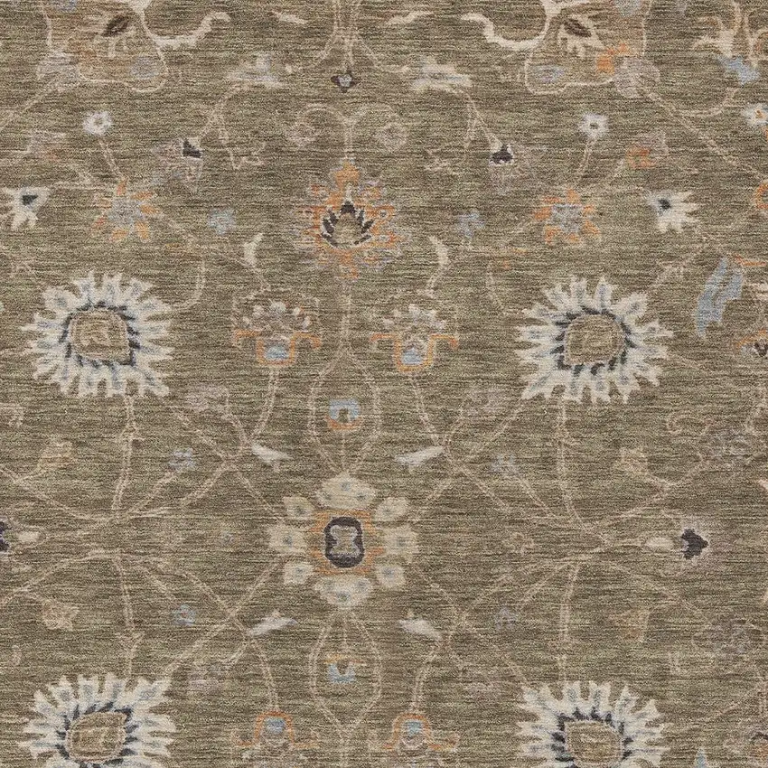 Brown Ivory And Coral Floral Washable Indoor Outdoor Area Rug Photo 6