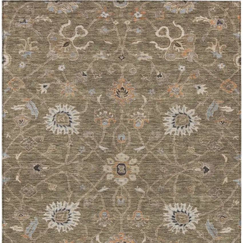 Brown Ivory And Coral Floral Washable Indoor Outdoor Area Rug Photo 7