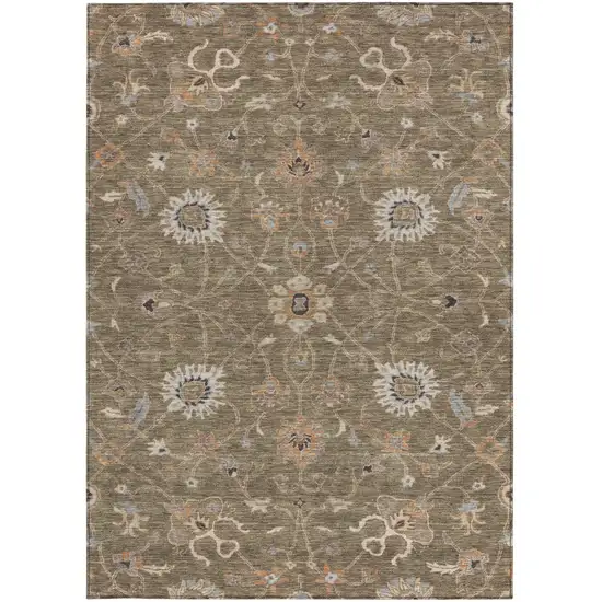 Brown Ivory And Coral Floral Washable Indoor Outdoor Area Rug Photo 7