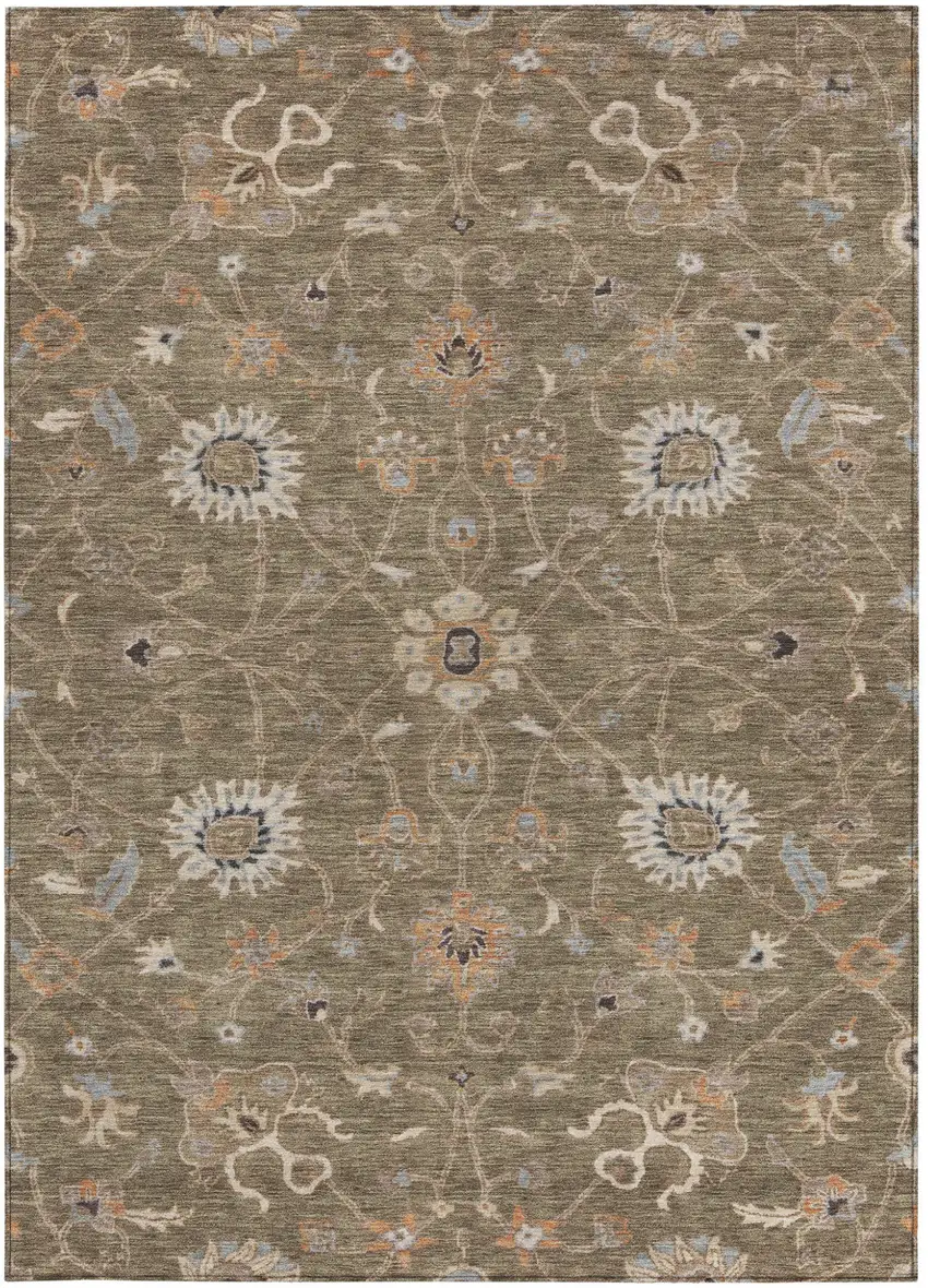 Brown Ivory And Coral Floral Washable Indoor Outdoor Area Rug Photo 7