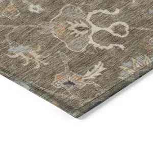 Photo of Brown Ivory And Coral Floral Washable Indoor Outdoor Area Rug