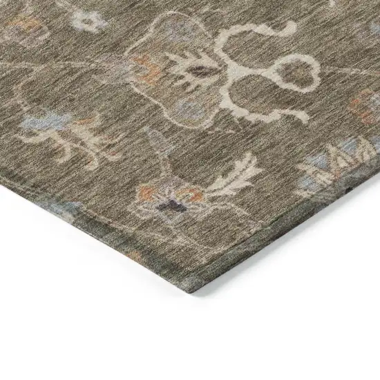 Brown Ivory And Coral Floral Washable Indoor Outdoor Area Rug Photo 4