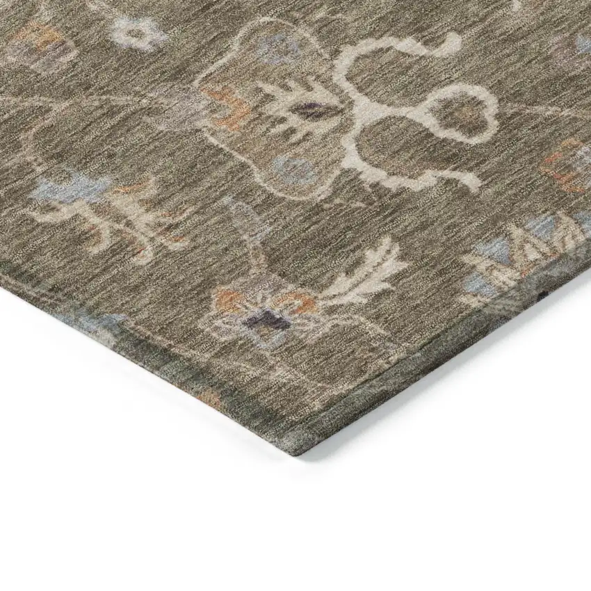 Brown Ivory And Coral Floral Washable Indoor Outdoor Area Rug Photo 4