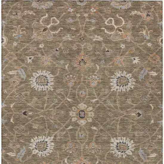 Brown Ivory And Coral Floral Washable Indoor Outdoor Area Rug Photo 7
