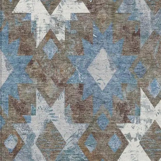 Brown Ivory And Denim Blue Aztec Washable Indoor Outdoor Area Rug Photo 4