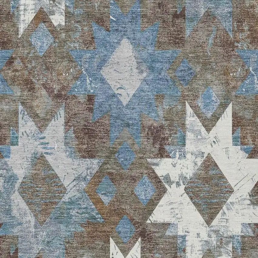 Brown Ivory And Denim Blue Aztec Washable Indoor Outdoor Area Rug Photo 4