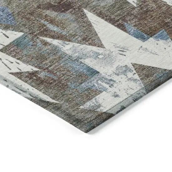 Brown Ivory And Denim Blue Aztec Washable Indoor Outdoor Area Rug Photo 9
