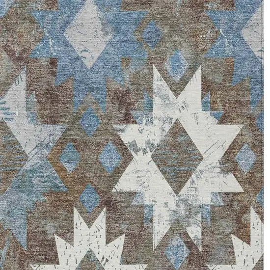 Brown Ivory And Denim Blue Aztec Washable Indoor Outdoor Area Rug Photo 4