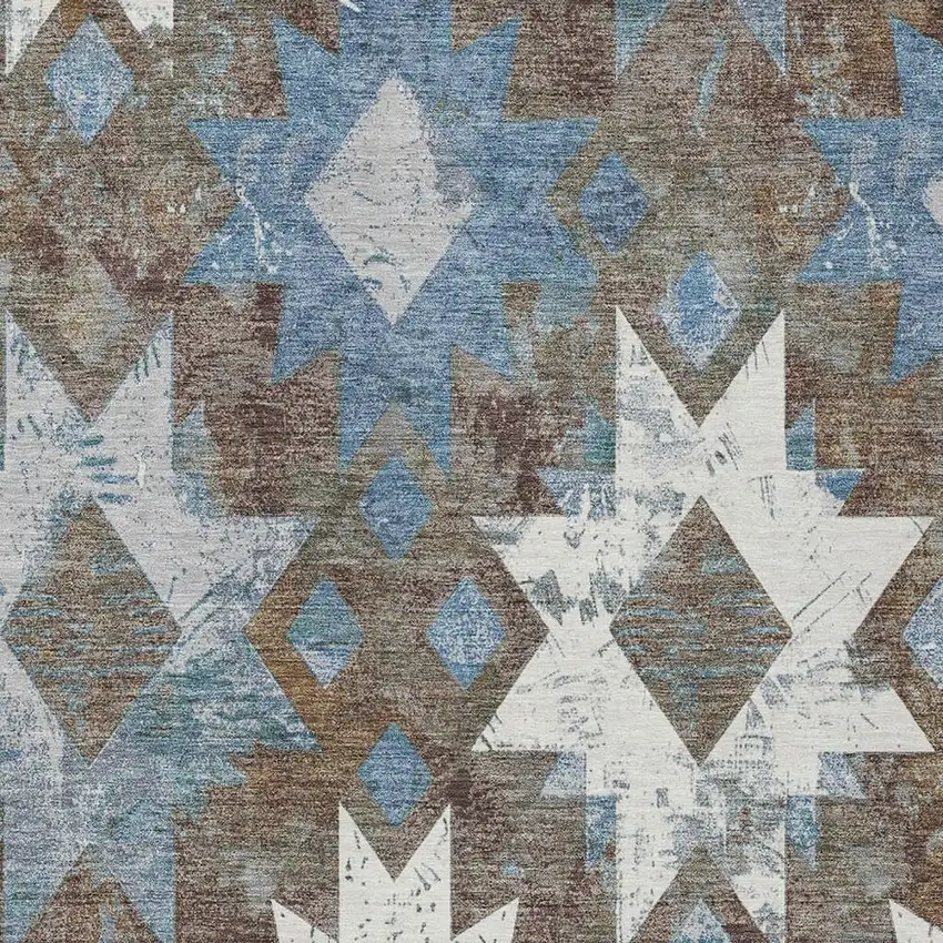 Brown Ivory And Denim Blue Aztec Washable Indoor Outdoor Area Rug Photo 4