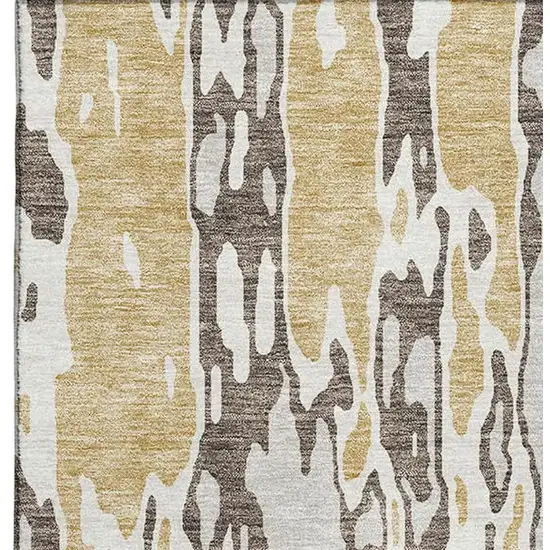 Brown Ivory And Gold Abstract Washable Area Rug With UV Protection Photo 2