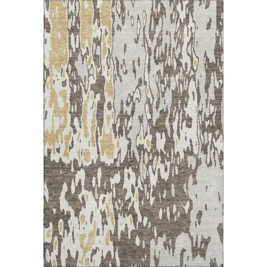 Brown Ivory And Gold Abstract Washable Area Rug With UV Protection Photo 1