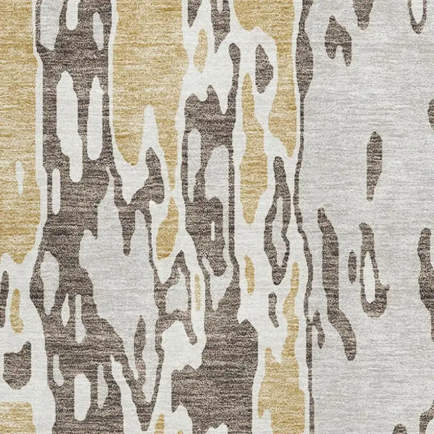 Brown Ivory And Gold Abstract Washable Area Rug With UV Protection Photo 2