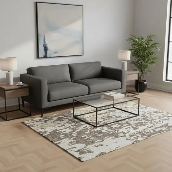 Brown Ivory And Gold Abstract Washable Area Rug With UV Protection Photo 2