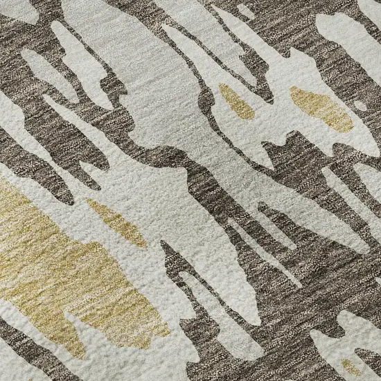 Brown Ivory And Gold Abstract Washable Area Rug With UV Protection Photo 9